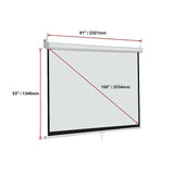 100 Inch 16:9 Manual Pull Down Outdoor Projector Projection Screen Theater Movie - 45-Degree Angle