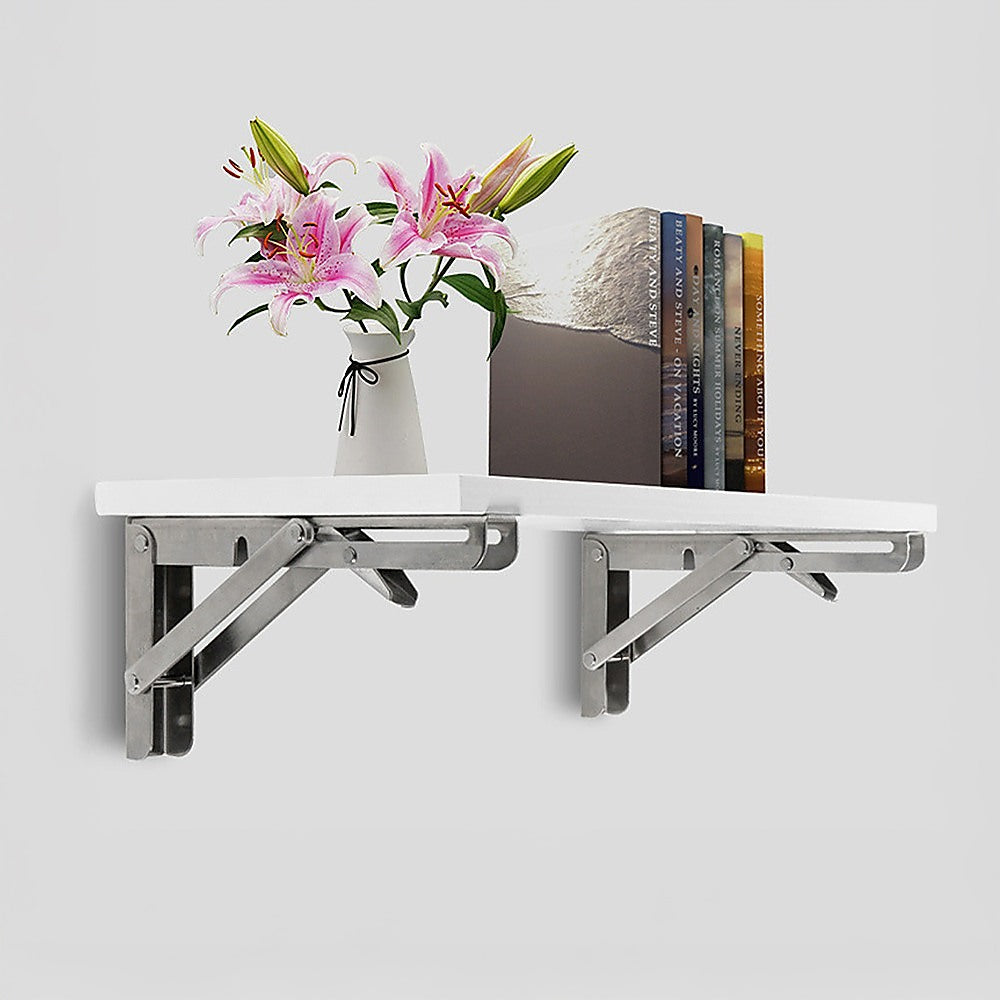 2x 20" Stainless Steel Folding Table Bracket Shelf Bench 50kg Load Heavy Duty