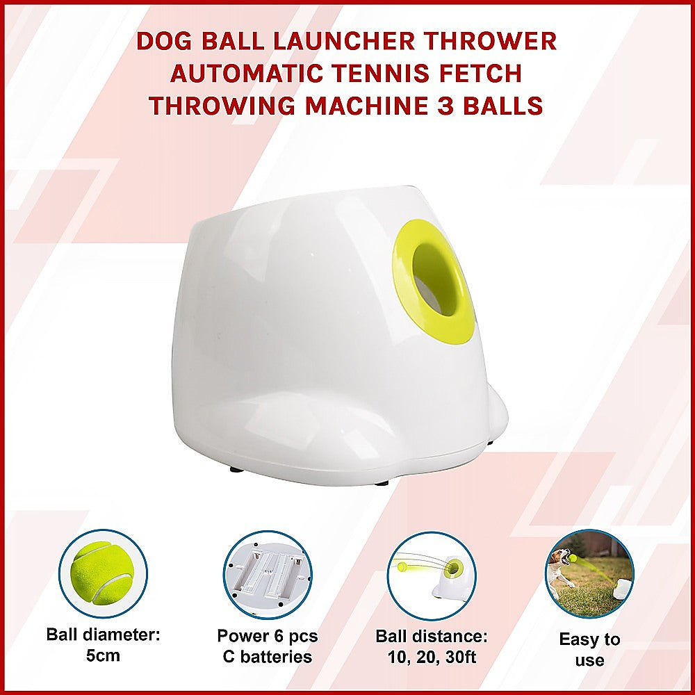 Dog Ball Launcher Thrower Automatic Tennis Fetch Throwing Machine 3 Balls