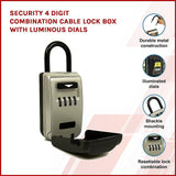 Security 4 Digit Combination Cable Lock Box With Luminous Dials