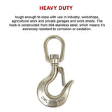 304 Stainless Steel Swivel Lift Clevis Chain Crane Hook with Safety Lock 650kg