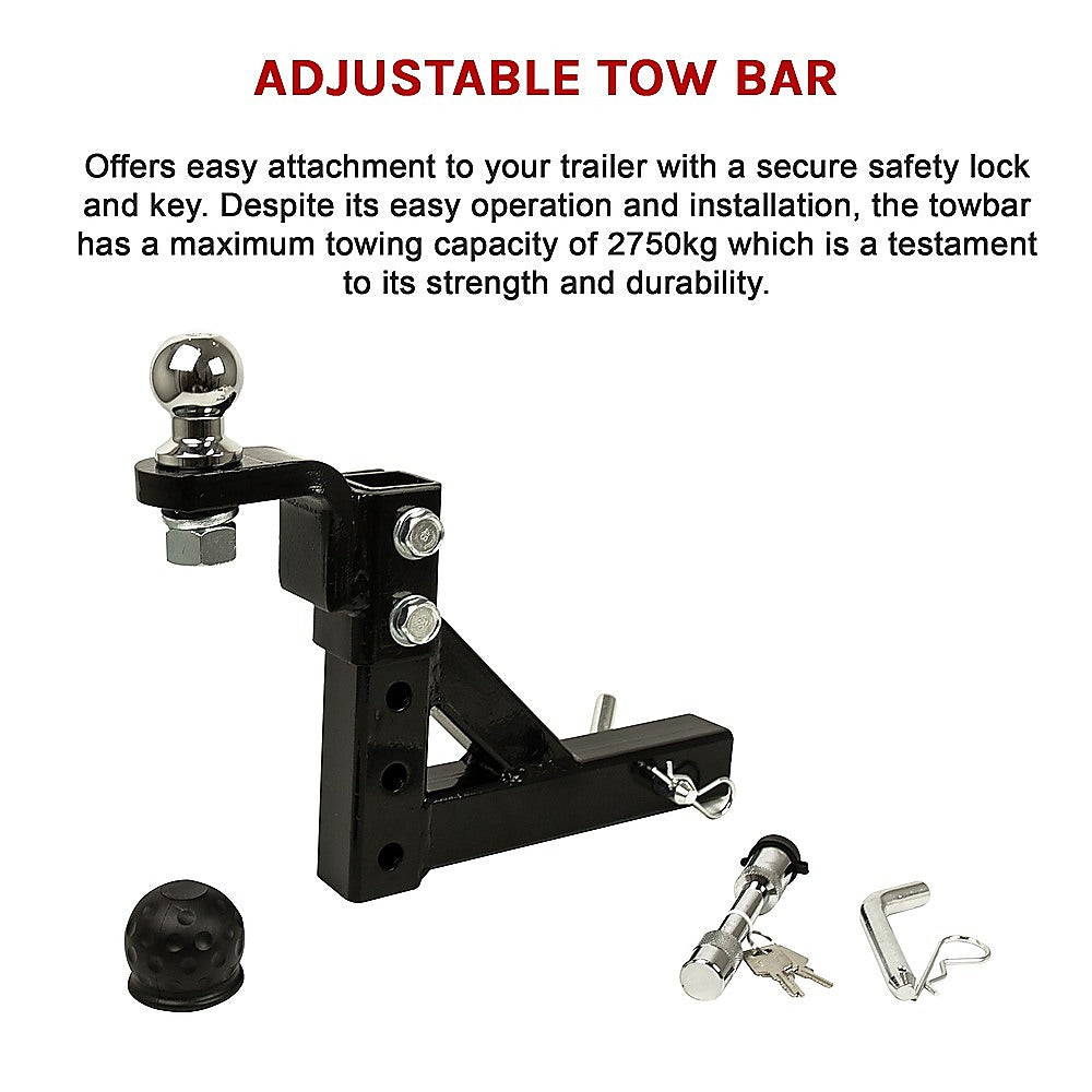 Adjustable Tow Bar Tongue Hitch 50mm Ball Towbar Drop Trailer Caravan 4WD