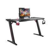 LED Gaming Desk Computer Table with Cup Holder Headphone Hook Cable Hole