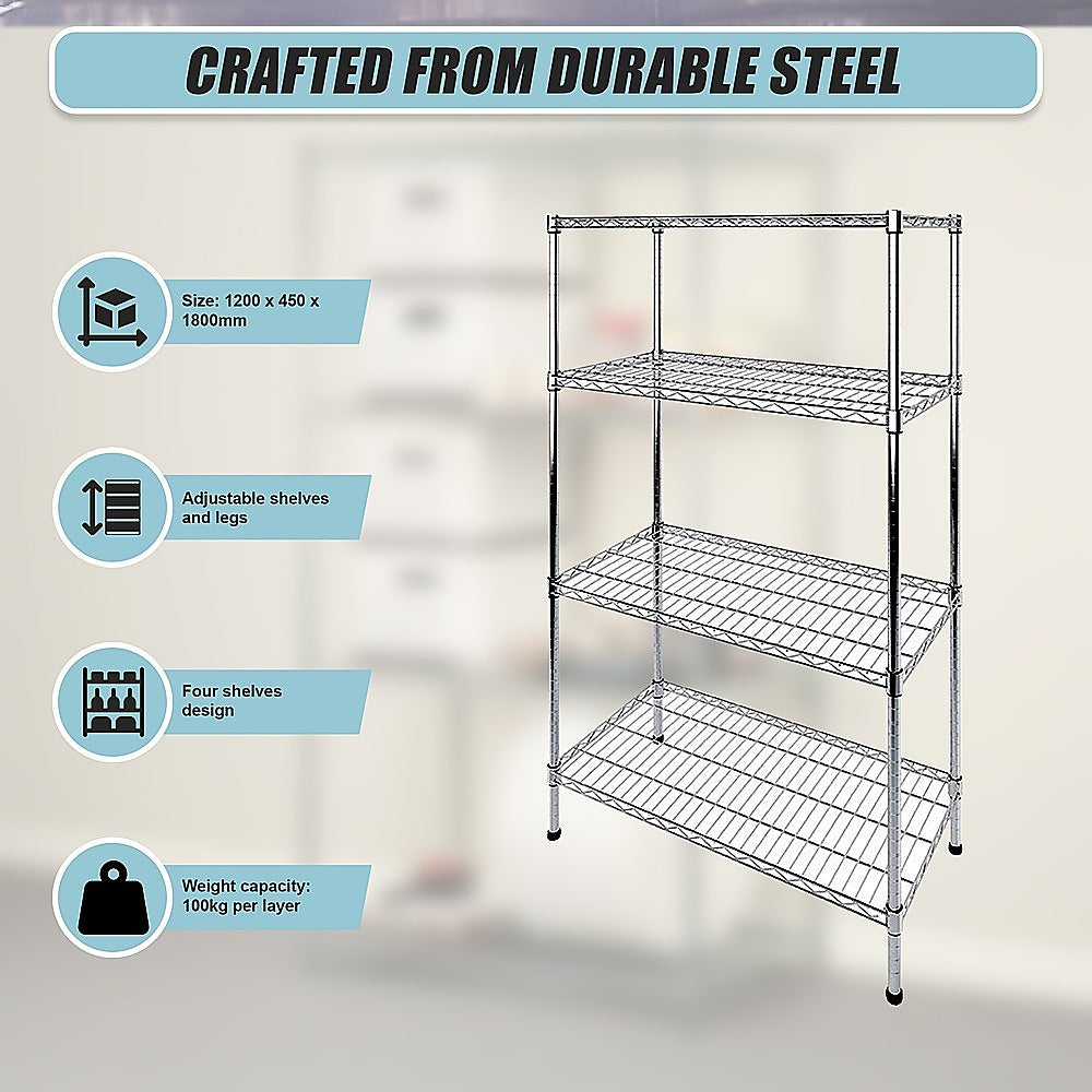 Modular Wire Storage Shelf 1200 x 450 x 1800mm Steel Shelving