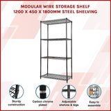 Modular Wire Storage Shelf 1200 x 450 x 1800mm Steel Shelving