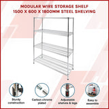 Modular Wire Storage Shelf 1500 x 600 x 1800mm Steel Shelving