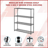 Modular Wire Storage Shelf 1500 x 600 x 1800mm Steel Shelving