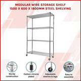 Modular Wire Storage Shelf 1500 x 600 x 1800mm Steel Shelving