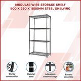 Modular Wire Storage Shelf 900 x 350 x 1800mm Steel Shelving