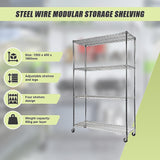 Modular Wire Storage Shelf 1500 x 450 x 1920mm Steel Shelving with Wheels