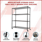 Modular Wire Storage Shelf 1200 x 600 x 1800mm Steel Shelving