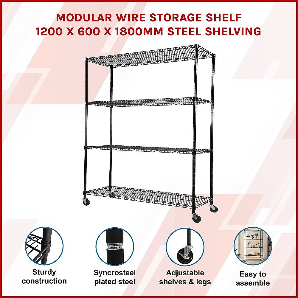 Modular Wire Storage Shelf 1200 x 600 x 1800mm Steel Shelving