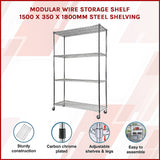 Modular Wire Storage Shelf 1500 x 350 x 1800mm Steel Shelving