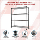 Modular Wire Storage Shelf 1500 x 350 x 1800mm Steel Shelving