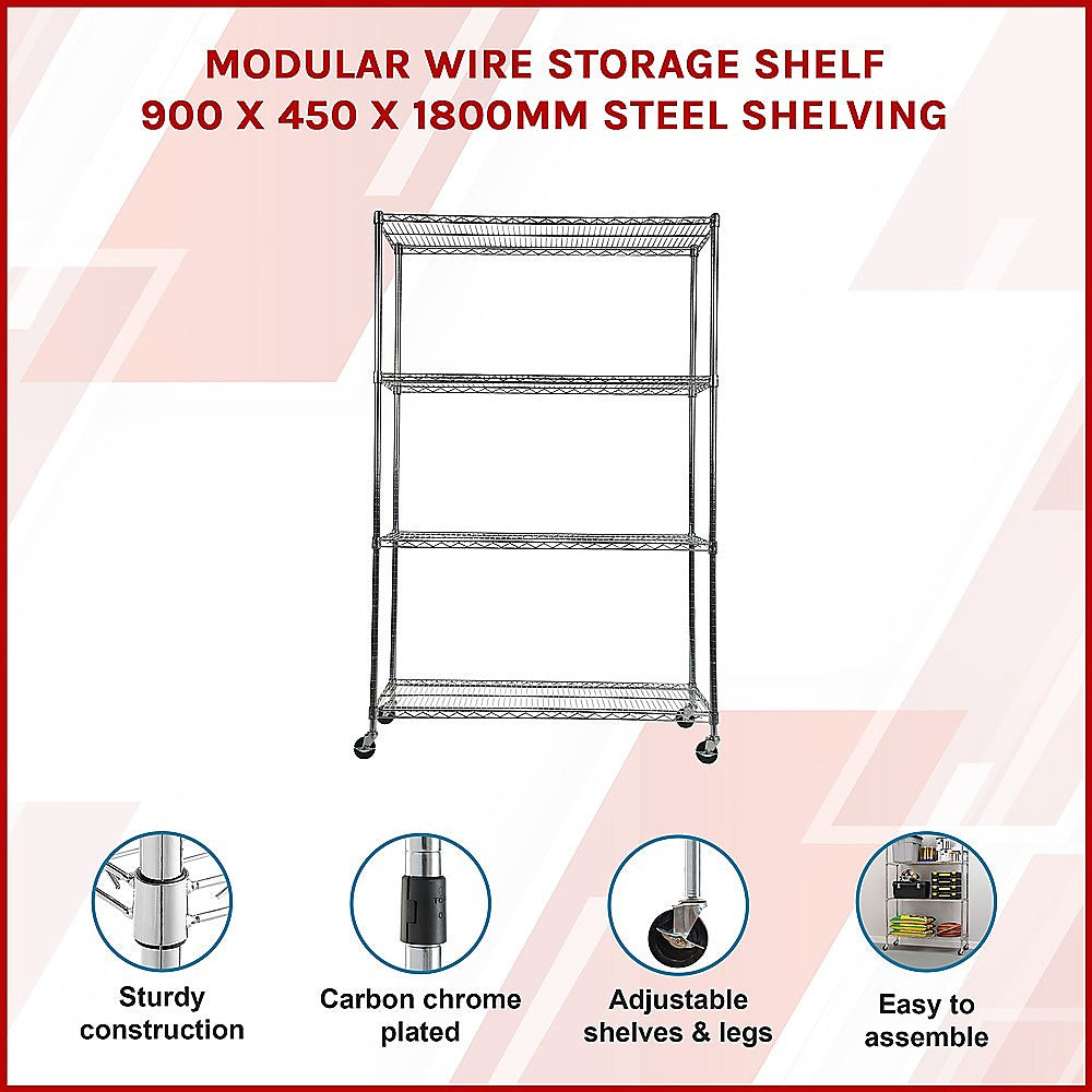 Modular Wire Storage Shelf 900 x 450 x 1800mm Steel Shelving