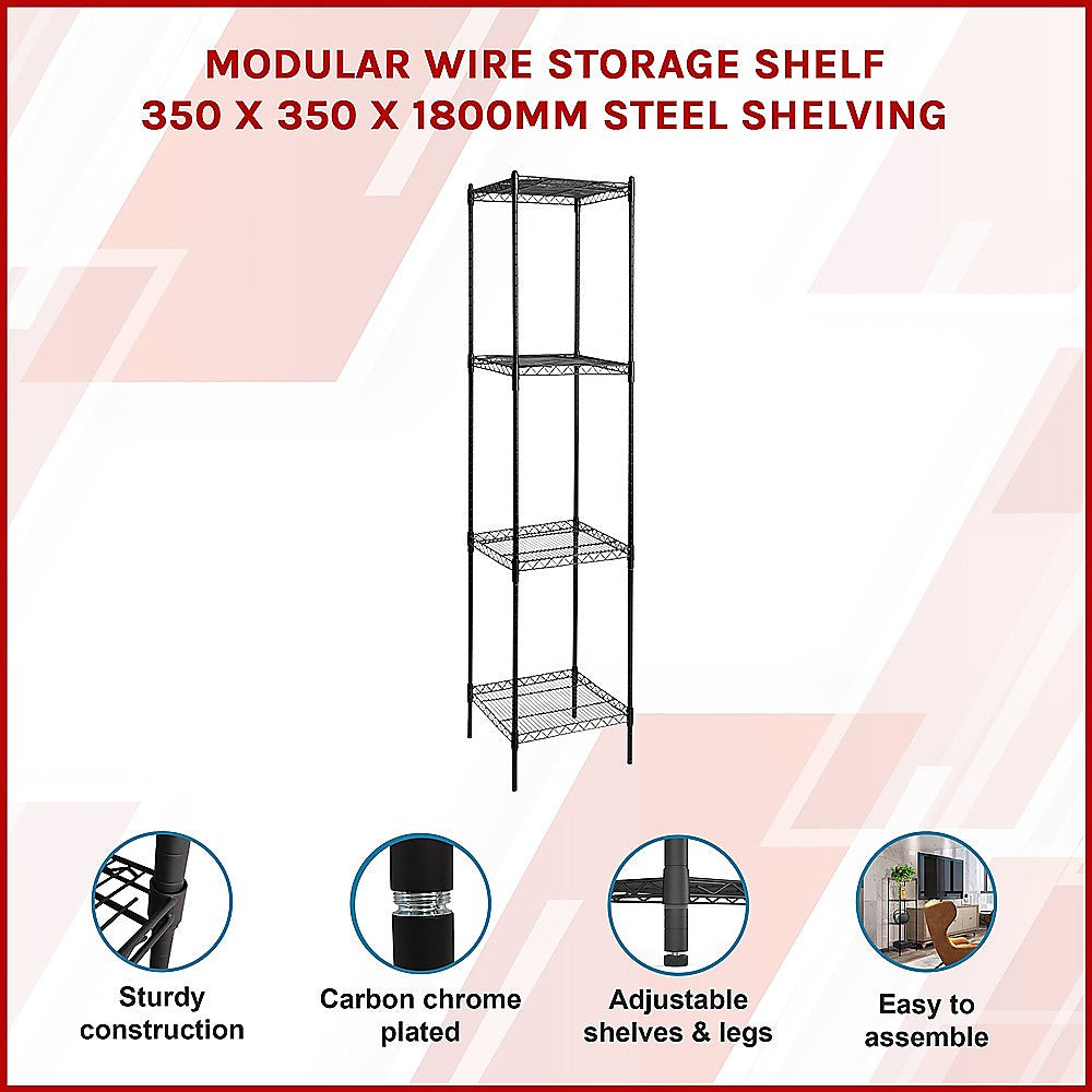 Modular Wire Storage Shelf 350 x 350 x 1800mm Steel Shelving