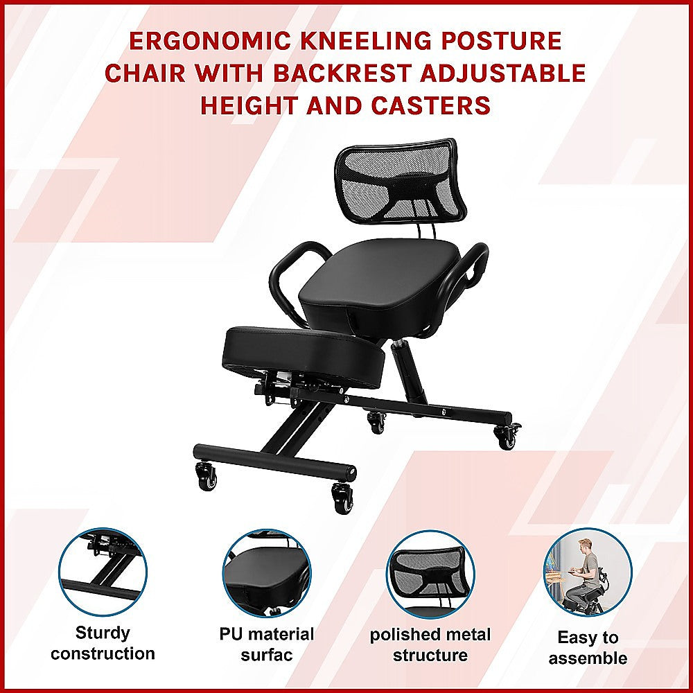 Ergonomic Kneeling Posture Chair with Backrest Adjustable Height and Casters