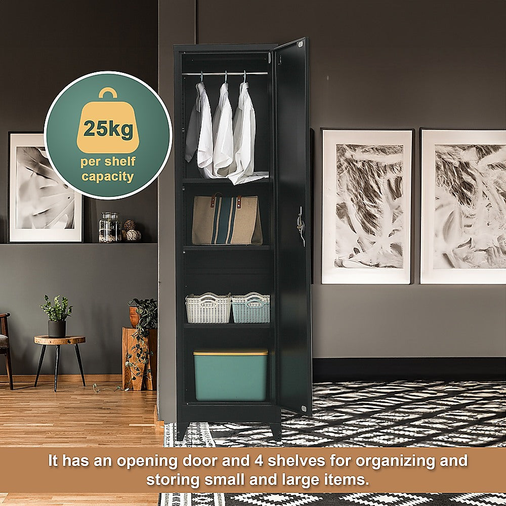 Single-Door Metal Tall Cabinet Shelf Storage for Home Office Gym