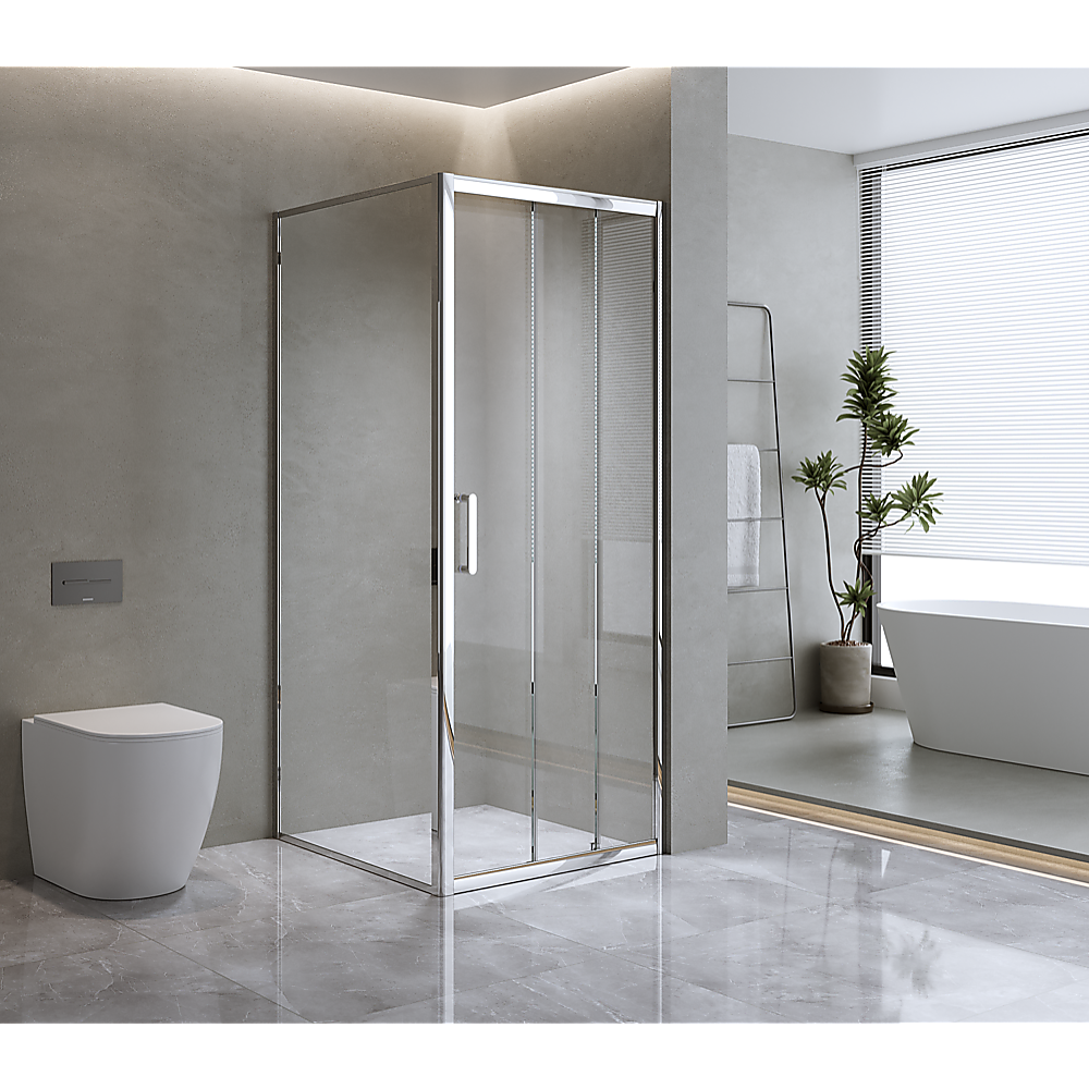 40mm Adjustable Contemporary Corner Sliding Chrome Shower Screen 86x101cm