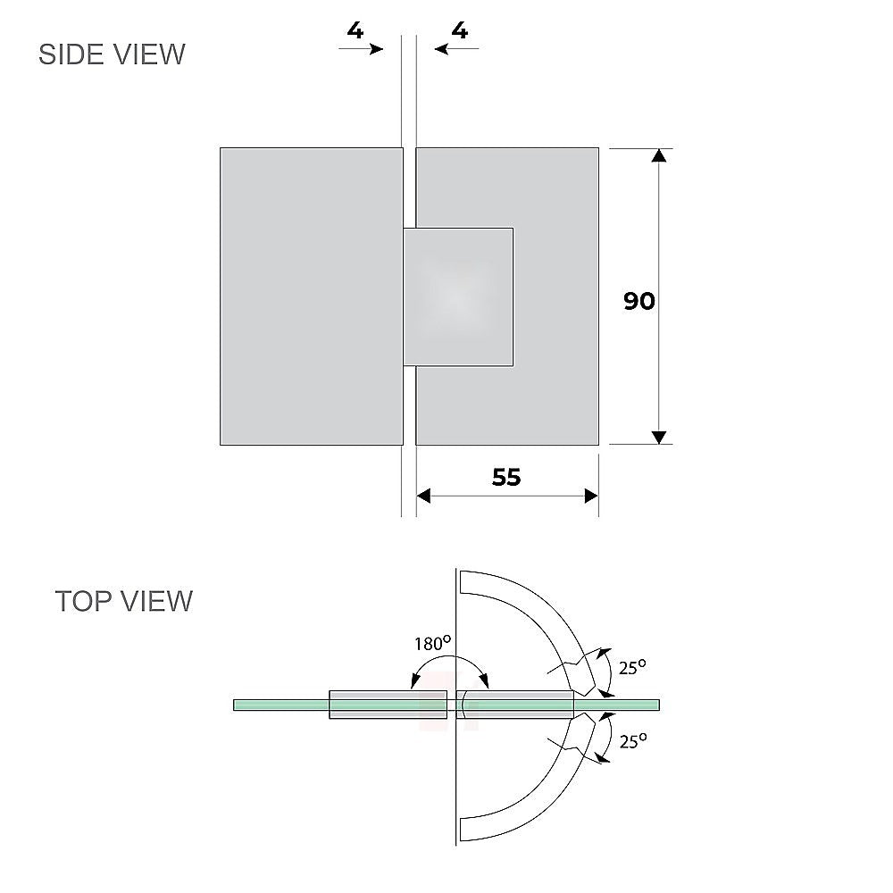 110cm Wall to Wall Frameless Shower Screen with White Brackets and SS Hinges, Square Knob Handle