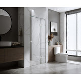 110cm Wall to Wall Frameless Shower Screen with White Brackets and SS Hinges, Square Knob Handle