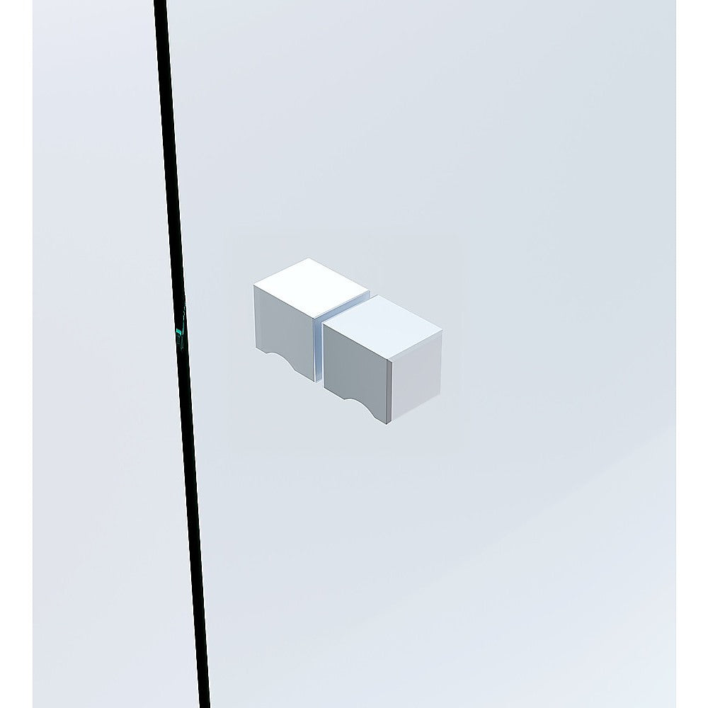 110cm Wall to Wall Frameless Shower Screen with White Brackets and SS Hinges, Square Knob Handle