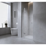 110cm Wall to Wall Frameless Shower Screen with White Channel and SS Hinges , Square Knob Handle