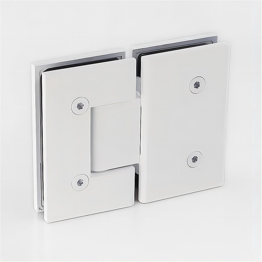 110x70cm Corner Frameless Shower Screen with White Brackets and SS Hinges, Square Knob Handle