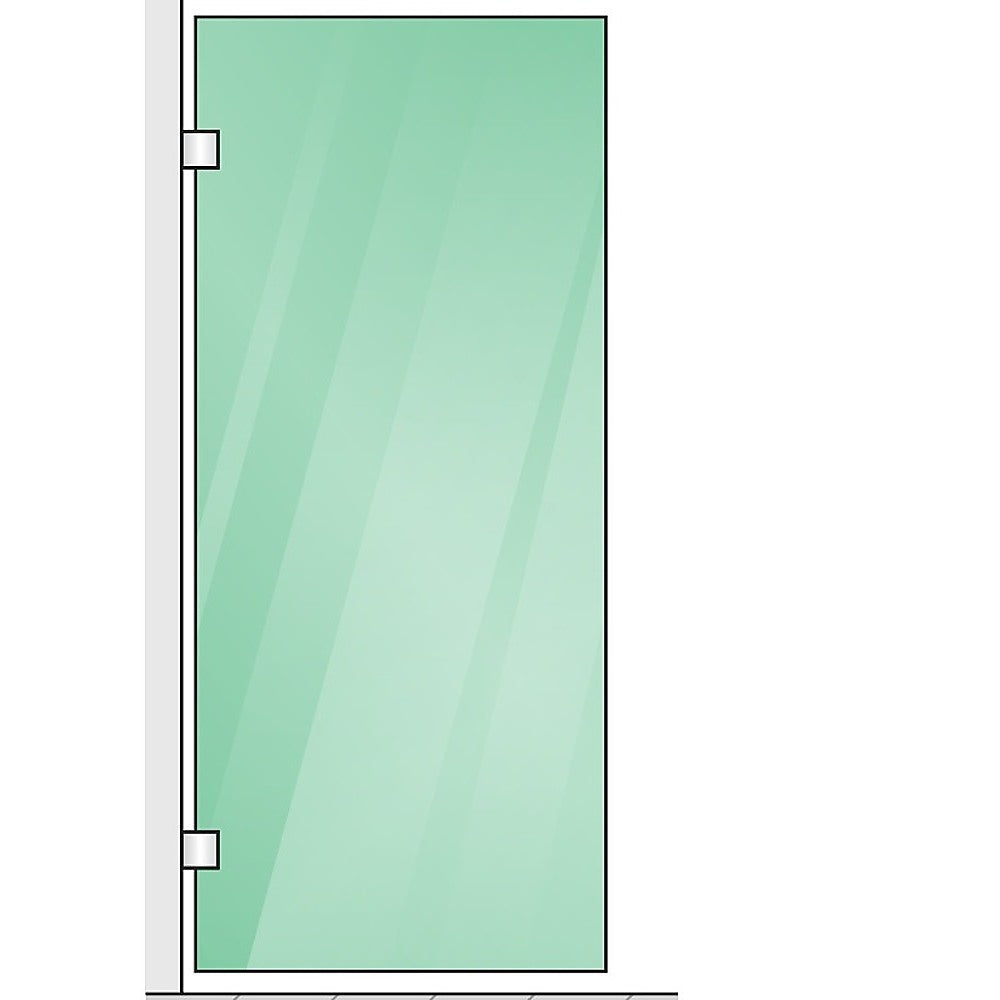 110x70cm Corner Frameless Shower Screen with White Brackets and SS Hinges, Square Knob Handle