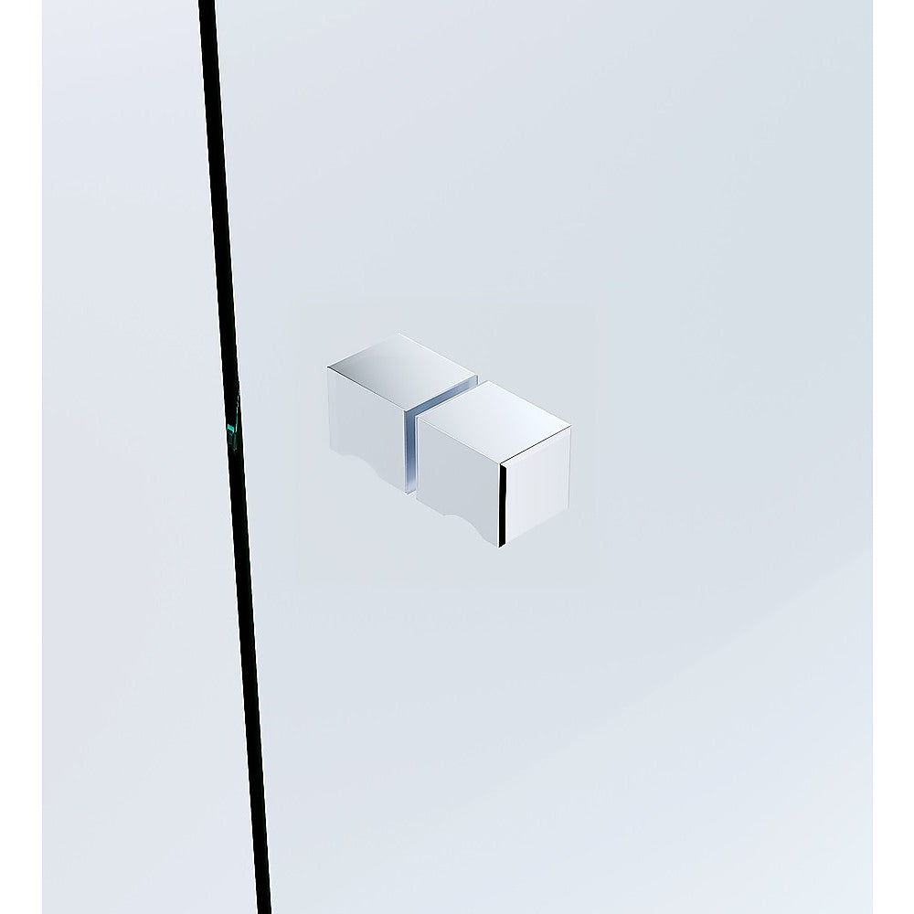 110x100cm Corner Frameless Shower Screen with Chrome Channel and SS Hinges, Square Knob Handle