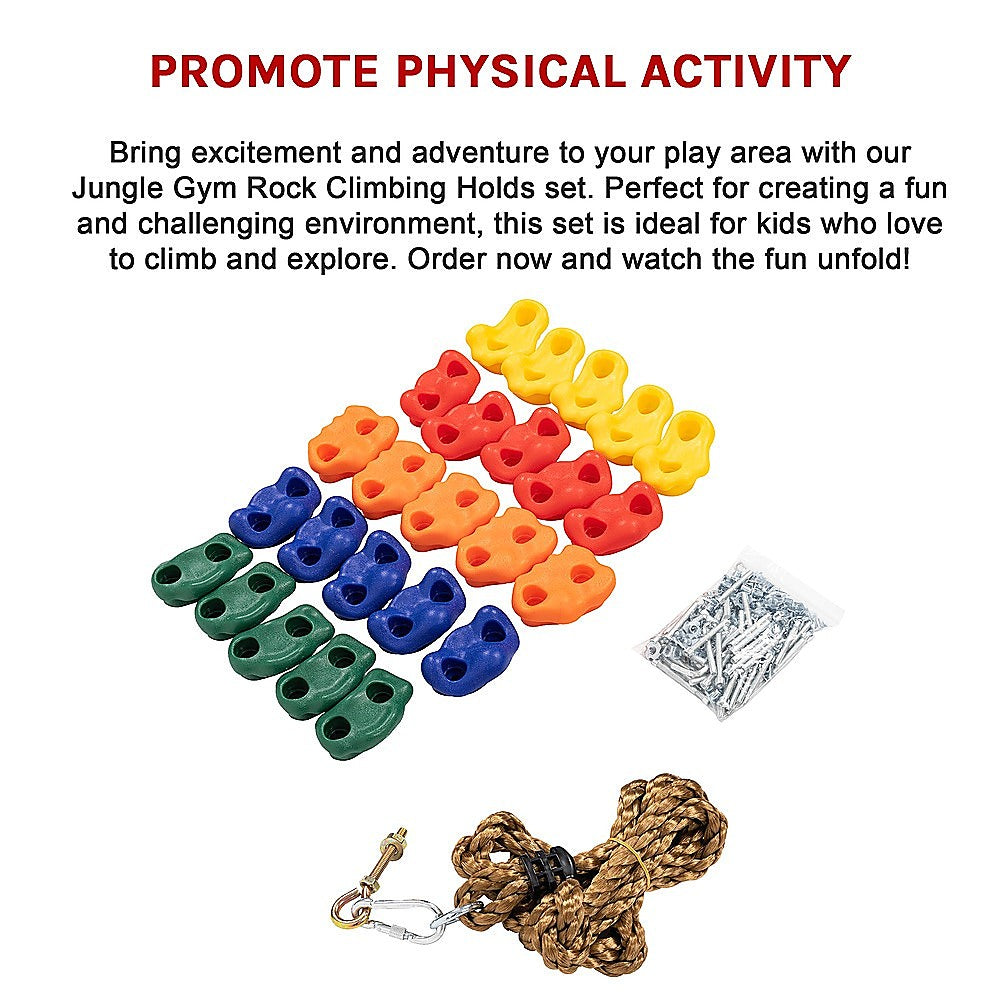 Jungle Gym Rock Climbing Holds Kids Wall Mounting Hardware Knotted Rope 25 Handles Playground