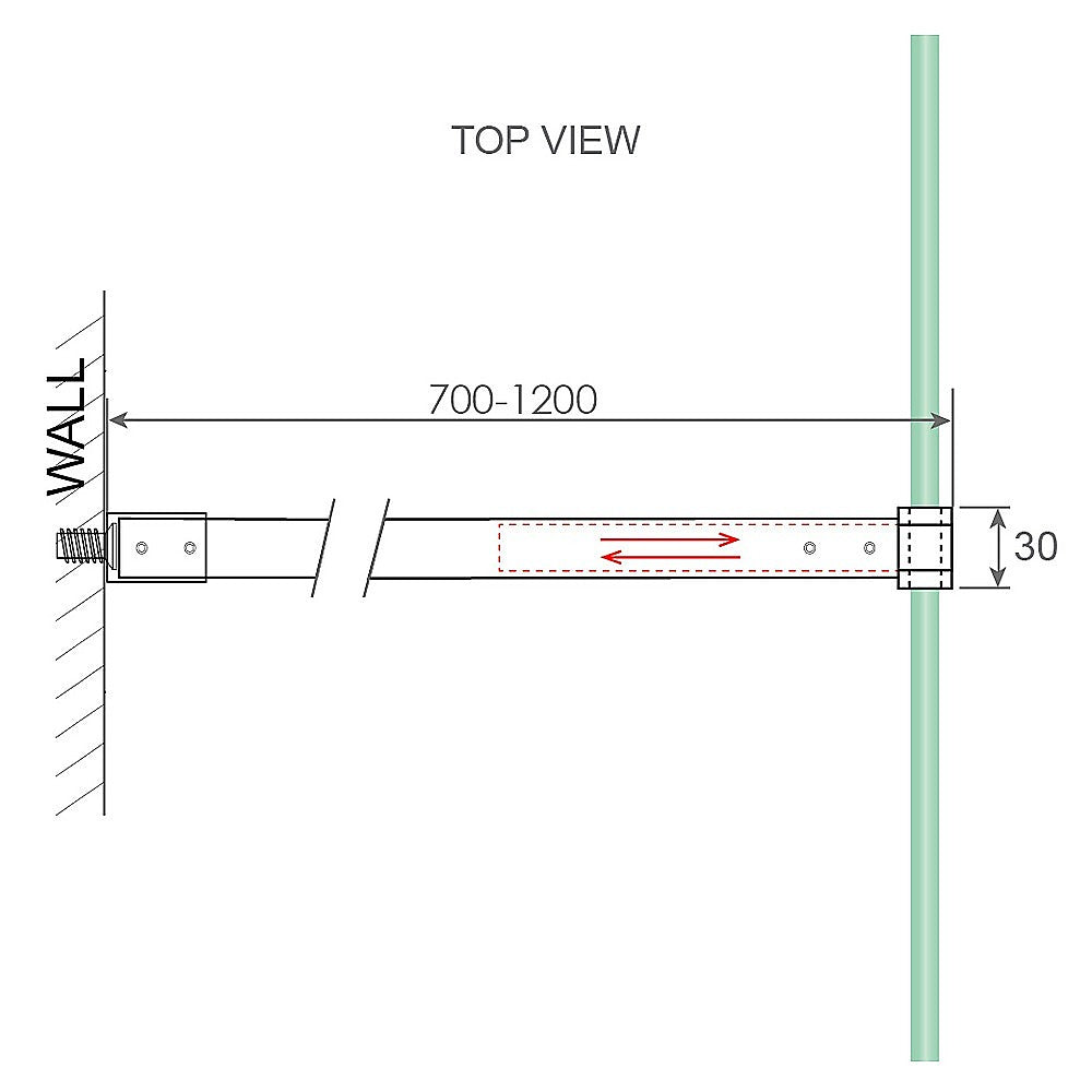 70x210cm Single Shower Glass Screen with Gunmetal F-brackets & Square Pole