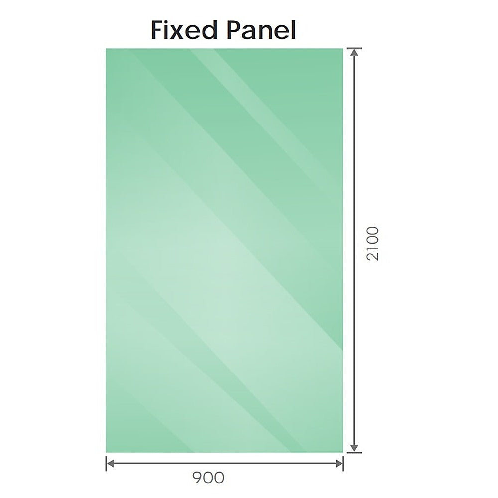 90x210cm Single Shower Glass Screen with White F-brackets & Round Pole