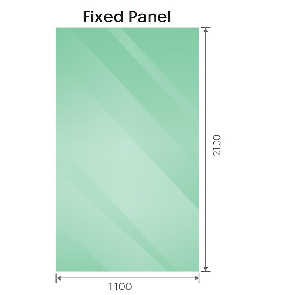 110x210cm Single Shower Glass Screen with White U-brackets & Square Pole