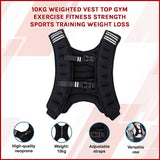 10KG Weighted Vest Top Gym Exercise Fitness Strength Sports Training Weight Loss - Front View