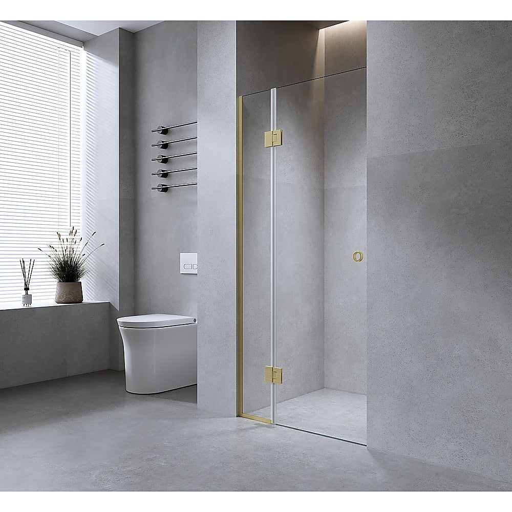 100cm Wall to Wall Frameless Shower Screen with White Channel and SS Hinges , Round Handle