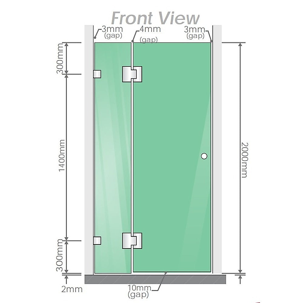 100cm Wall to Wall Frameless Shower Screen with White Channel and SS Hinges , Round Handle