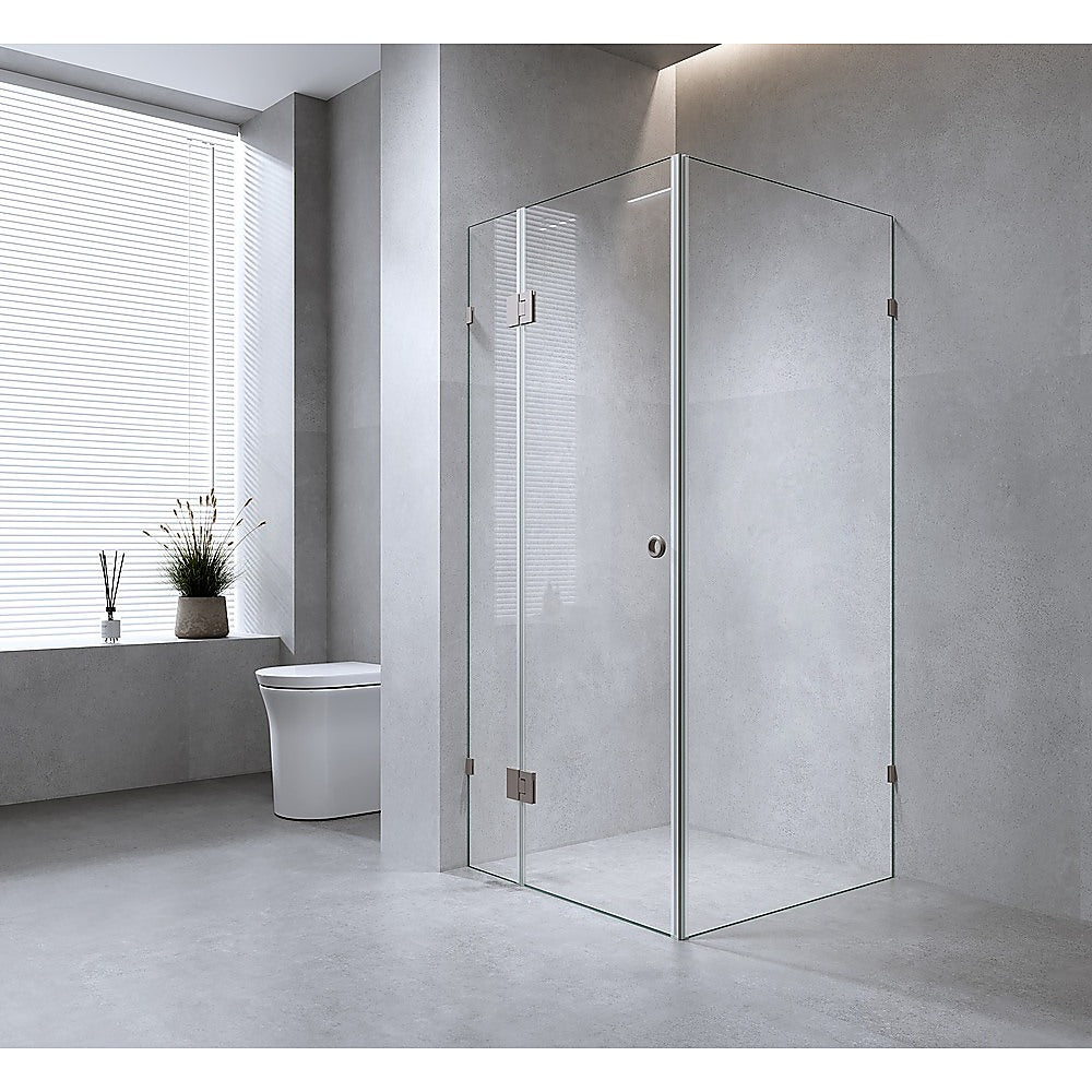 120x70cm Corner Frameless Shower Screen with White Brackets and SS Hinges, Round Handle