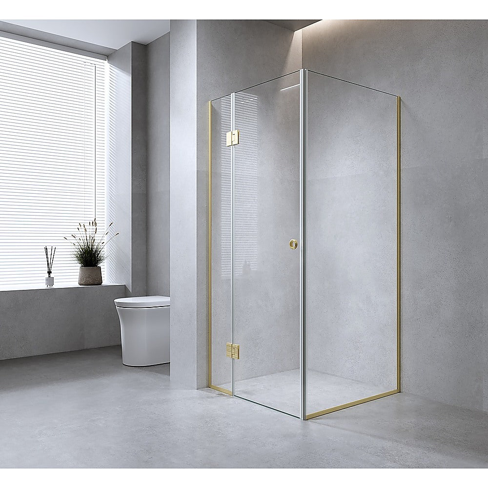 120x70cm Corner Frameless Shower Screen with White Channel and SS Hinges, Round Handle