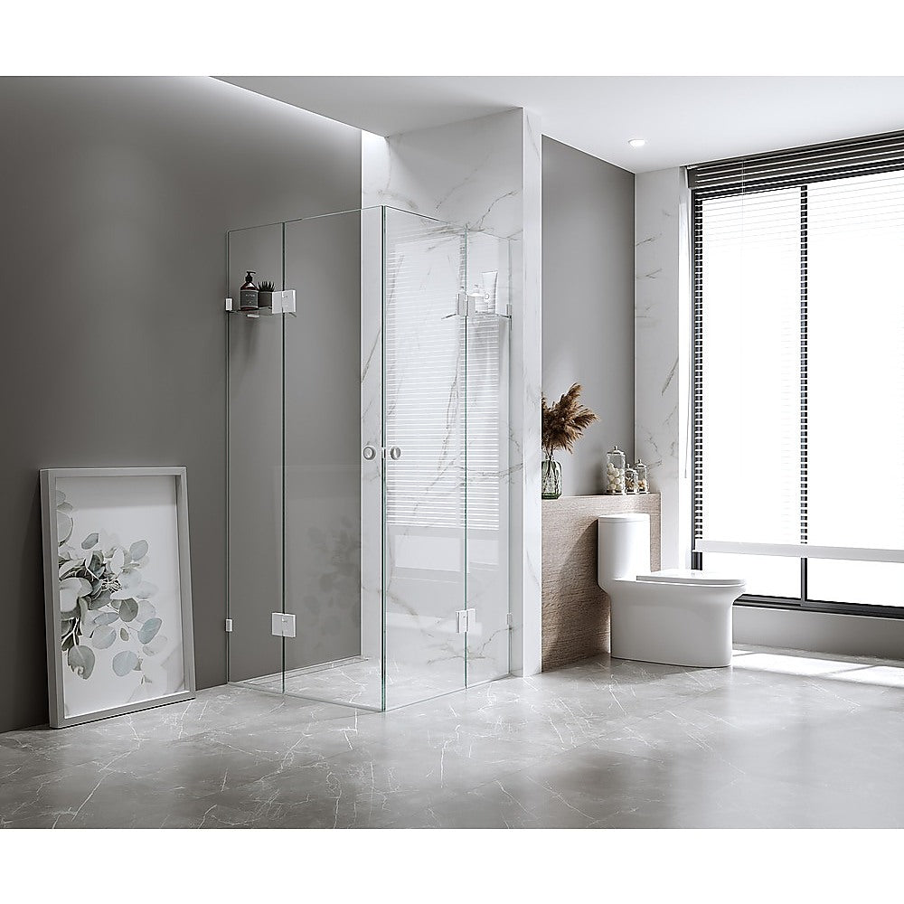 90x90cm Double Door Corner Shower with Black Brackets and SS Hinges, Round Handle