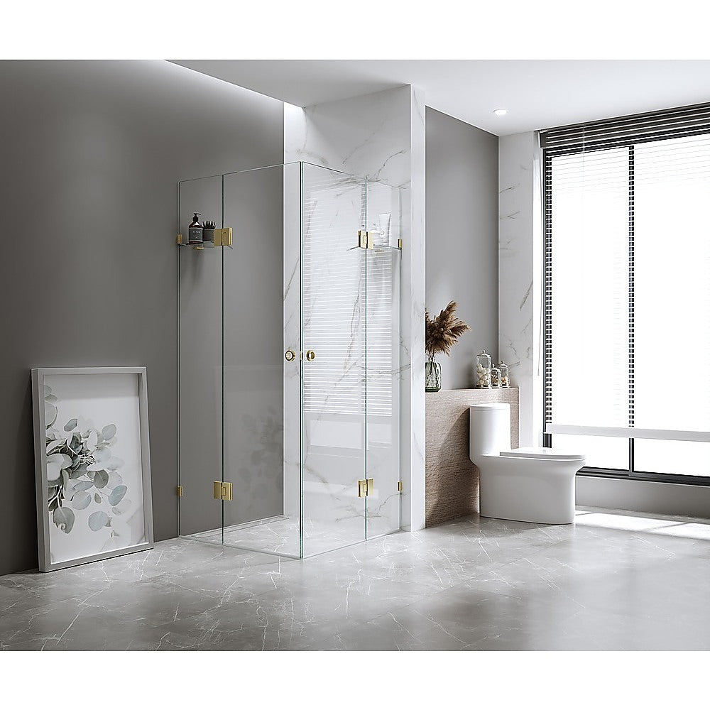 100x100cm Double Door Corner Shower with Black Brackets and SS Hinges, Round Handle