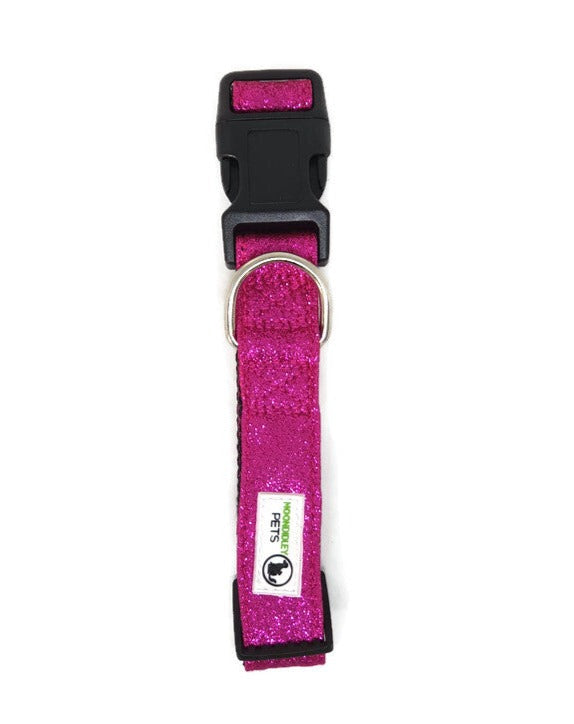 Bling Glitter Overlay Nylon Dog Collar Breakaway Buckle - Moondidley Pets Large Hot Pink