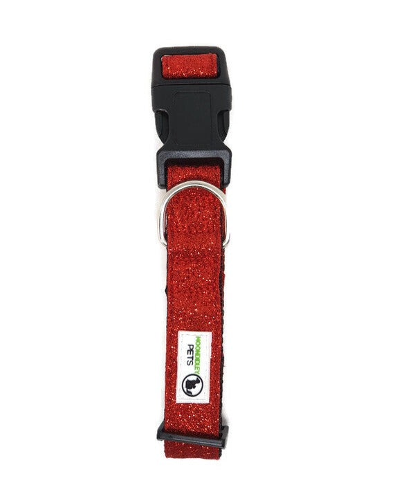 Bling Glitter Overlay Nylon Dog Collar Breakaway Buckle - Moondidley Pets X- Small Red