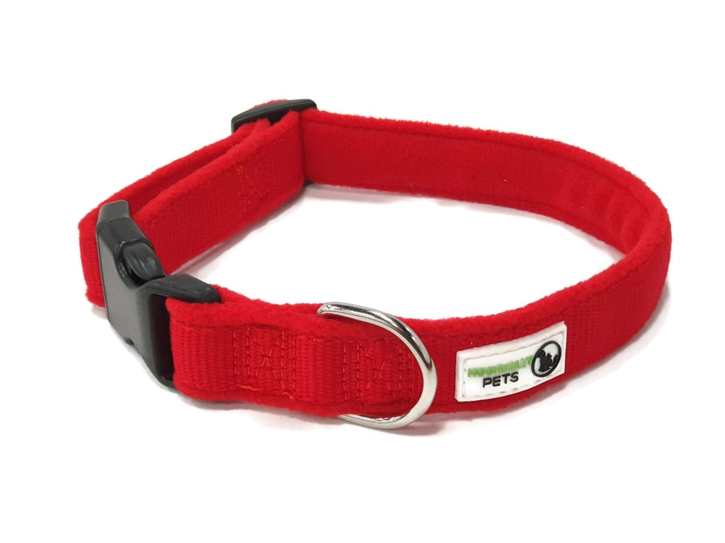 100% Pure Bamboo Fibre w/Fleece Lining Dog Collar Plastic Buckle - Moondidley Pets  Small Red