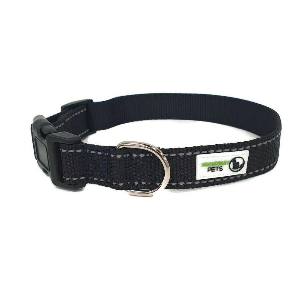 Nylon w/Reflective Stitching Dog Collar X-Large Black - Moondidley Pets