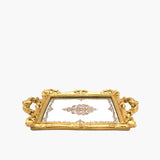 Aged Gold Rectangular Serving Tray with Antique Handles