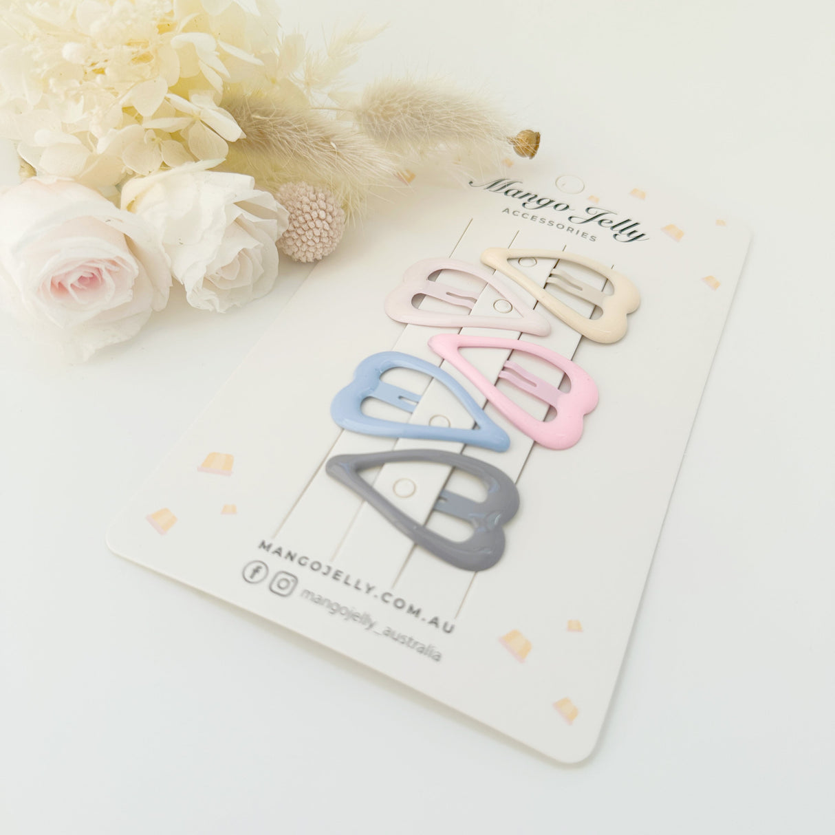 MANGO JELLY Butter Cream Hair Clips Duo - Ice Cream Heart Design - Snap Clip Set