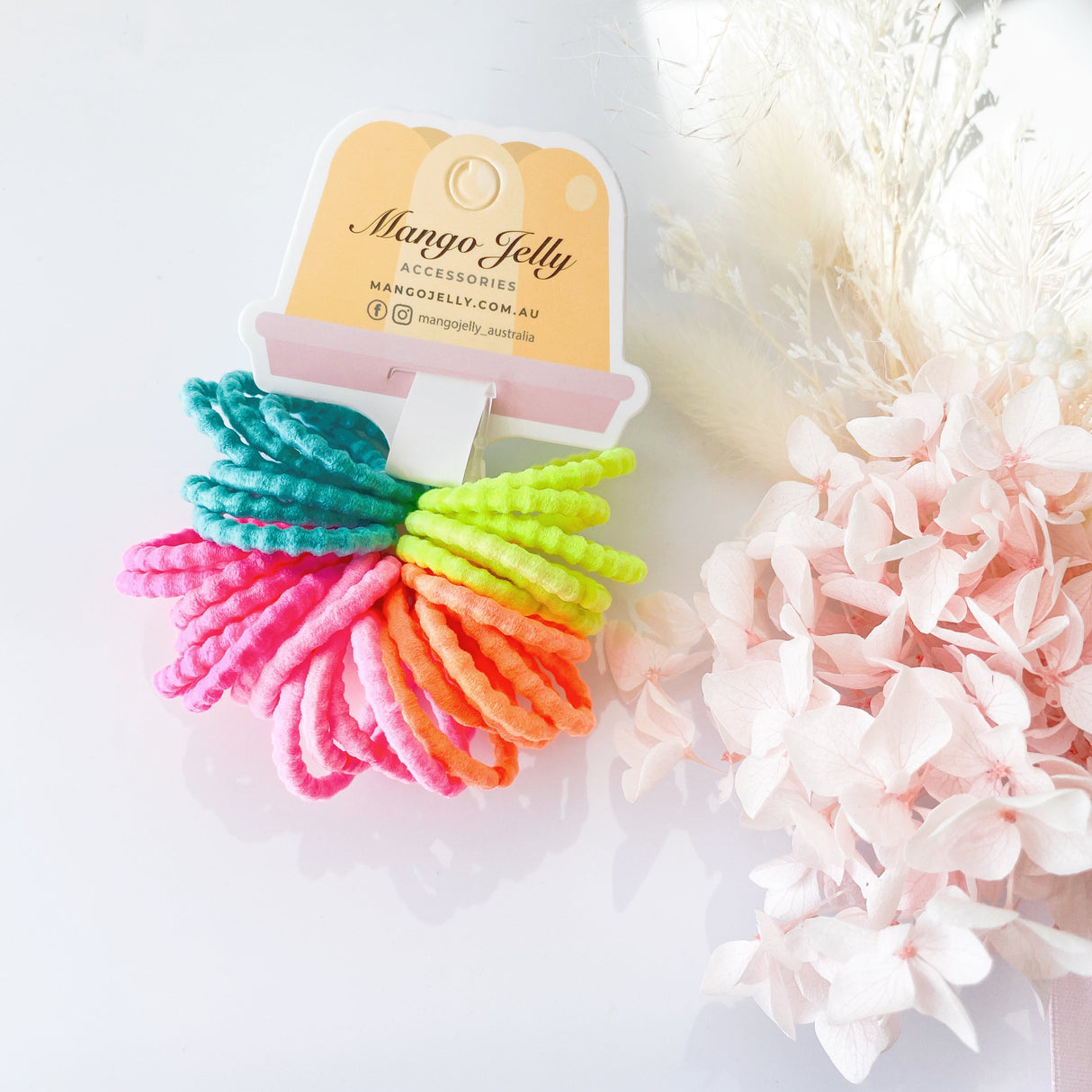 Vibrant MANGO JELLY Kids' Neon Hair Ties - Thick Bubbly Twin Pack (3cm)