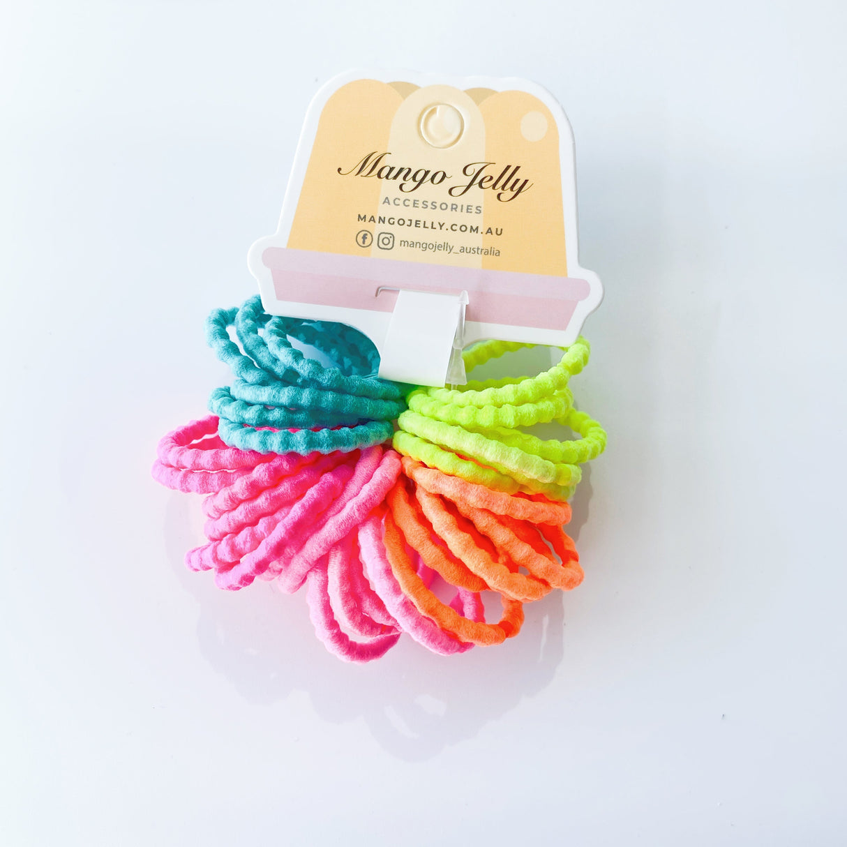 Vibrant MANGO JELLY Kids' Neon Hair Ties - Thick Bubbly Twin Pack (3cm)