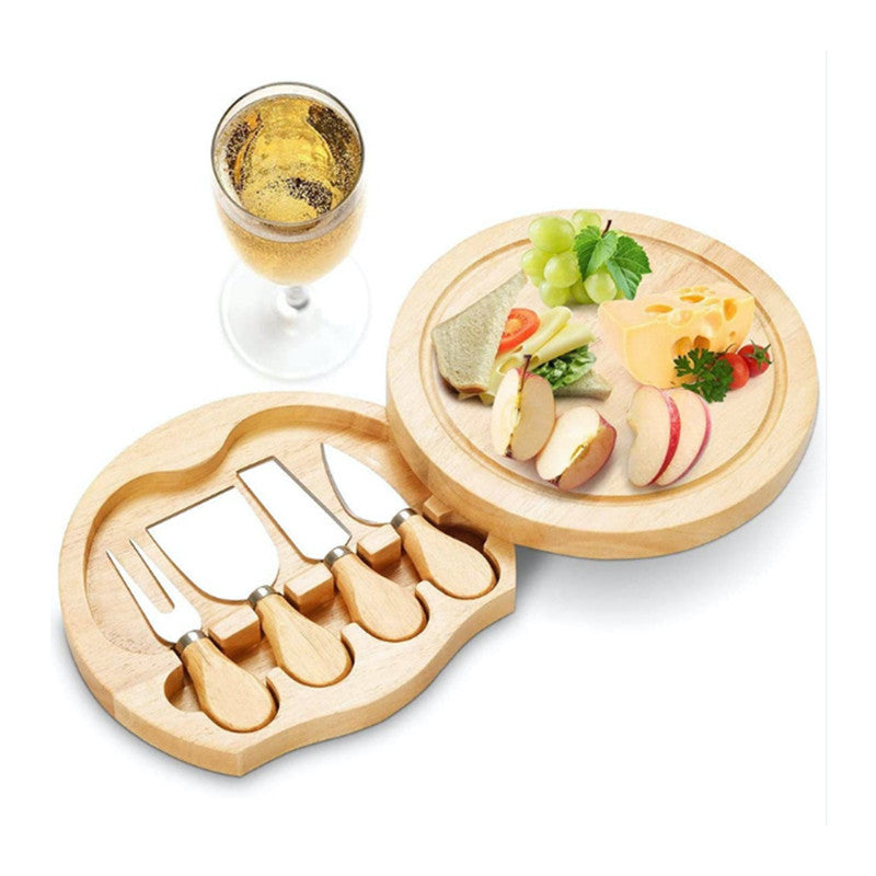 Minnie 5-Piece Round Bamboo Charcuterie Board Set with Hidden Knife Storage - 22cm, Free Shipping